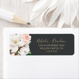 Elegant Magnolia   Black Return Address Label