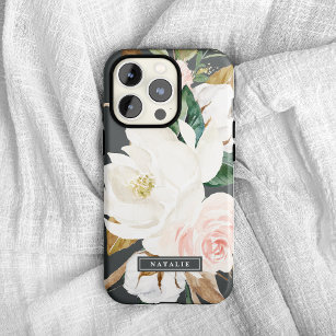 Elegant Magnolia   Black & White Personalised Name Case-Mate iPhone Case