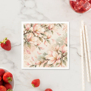Elegant Magnolia Blossom Botanical Pattern Napkin