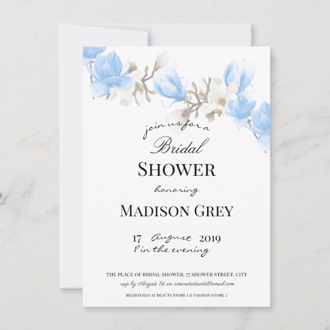 Elegant Magnolia Blossom Bridal Shower Invitation (Front)
