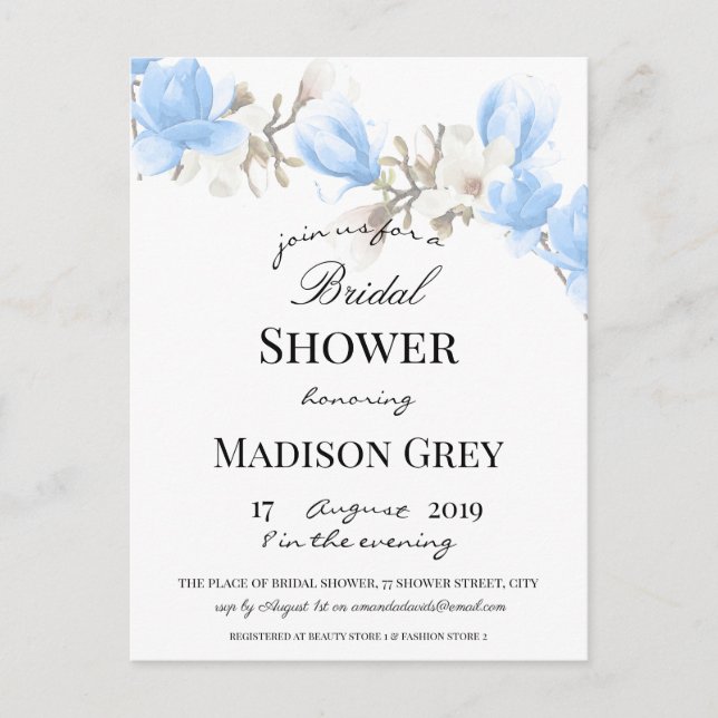 Elegant Magnolia Blossom Bridal Shower Invitation Postcard (Front)