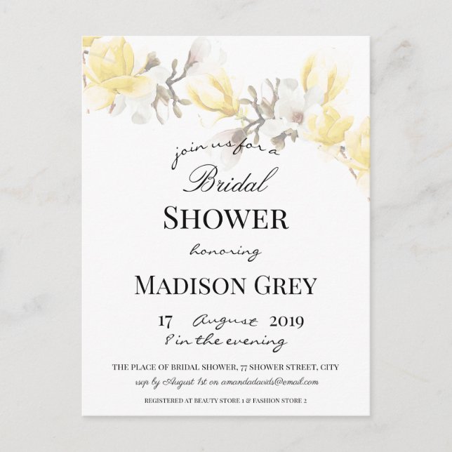 Elegant Magnolia Blossom Bridal Shower Invitation Postcard (Front)