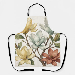 Elegant Magnolia Blossoms Cream Yellow Terracotta Apron