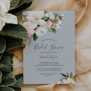 Elegant Magnolia Blue Grey Bridal Shower Invitation