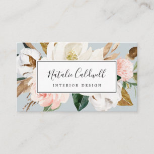 Elegant Magnolia   Blue Grey Business Card