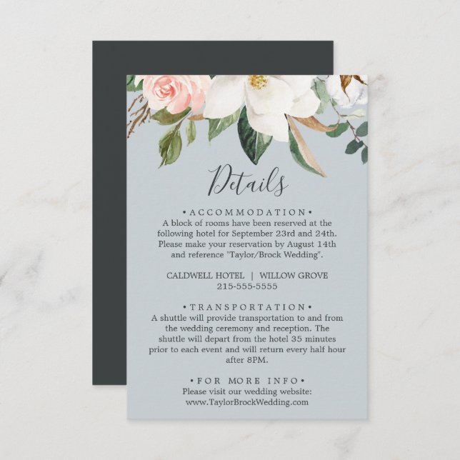 Elegant Magnolia Blue Grey Details Enclosure Card (Front/Back)