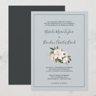 Elegant Magnolia   Blue Grey Formal Wedding Invitation