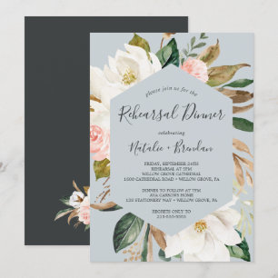 Elegant Magnolia Blue Grey Rehearsal Dinner Invitation
