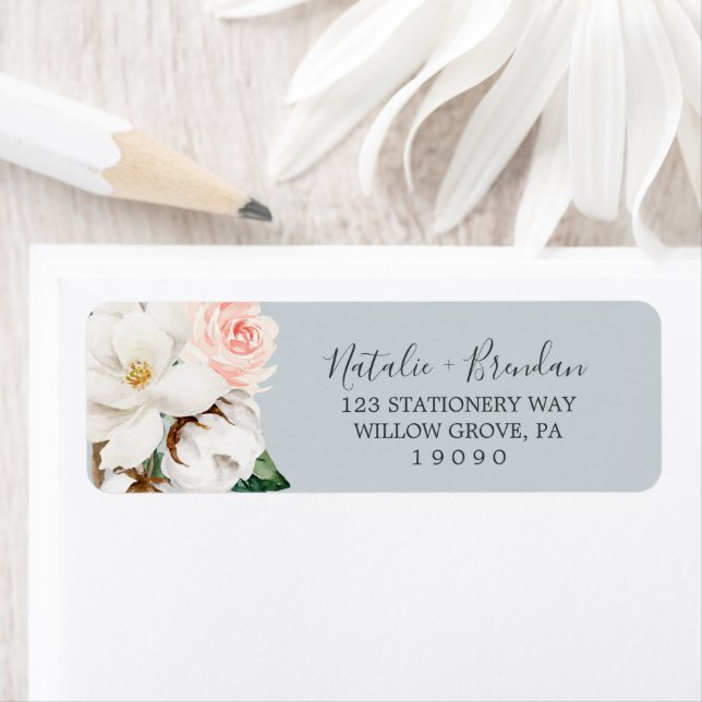 Elegant Magnolia | Blue Grey Return Address Label (Insitu)