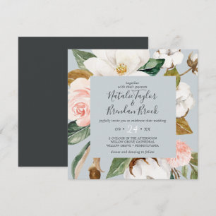 Elegant Magnolia   Blue Grey Square Wedding Invitation
