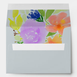 Elegant Magnolia Blue Grey Watercolor Wedding Envelope