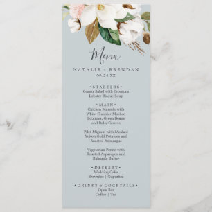 Elegant Magnolia Blue Grey Wedding Dinner Menu