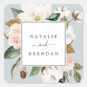 Elegant Magnolia Blue Grey Wedding Envelope Seals