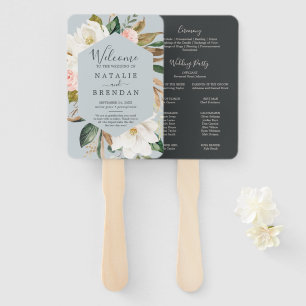 Elegant Magnolia Blue Grey Wedding Program Fan
