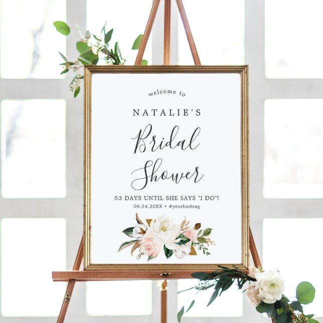 Elegant Magnolia | Blush Bridal Shower Welcome Poster (Creator Uploaded)