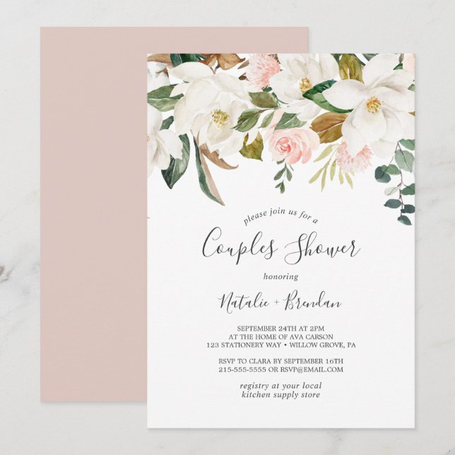 Elegant Magnolia | Blush Couples Shower Invitation (Front/Back)