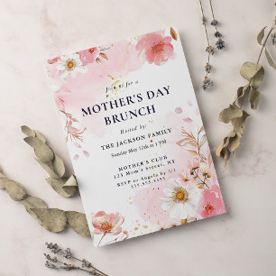 Elegant Magnolia Blush Floral Mother's Day Brunch  Invitation