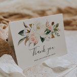 Elegant Magnolia | Blush Future Mrs Thank You Card<br><div class="desc">This elegant magnolia blush bridal shower future mrs thank you card is perfect for a modern classy wedding shower. The soft floral design features watercolor blush pink peonies, stunning white magnolia flowers and cotton with gold and green leaves in a luxurious arrangement. Personalise the inside of the card with your...</div>