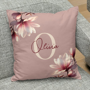 Elegant Magnolia Blush Monogram  Cushion
