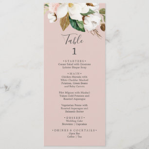 Elegant Magnolia Blush Pink Table Number Menu