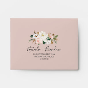 Elegant Magnolia Blush Self-Addressed RSVP Envelope