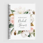 Elegant Magnolia Bridal Shower Gift List Notebook<br><div class="desc">This elegant magnolia bridal shower gift list notebook is perfect for a modern classy wedding shower. The soft floral design features watercolor blush pink peonies,  stunning white magnolia flowers and cotton with gold and green leaves in a luxurious arrangement. Personalise with the name of the bride-to-be.</div>