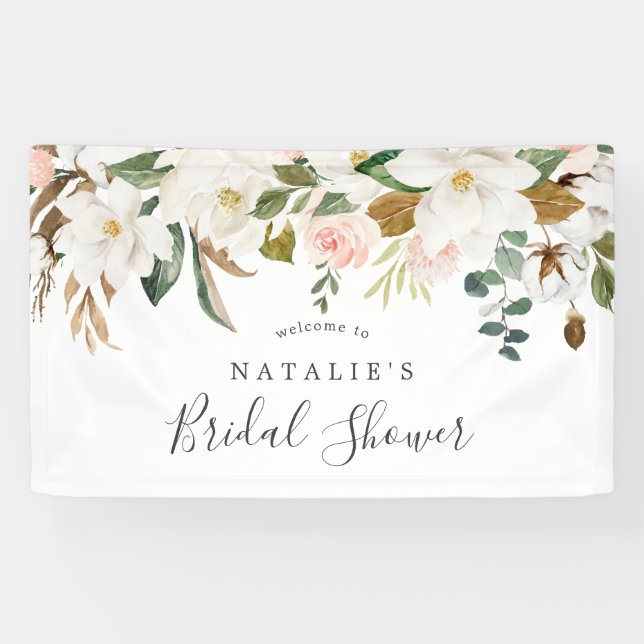 Elegant Magnolia Bridal Shower Welcome Banner (Horizontal)