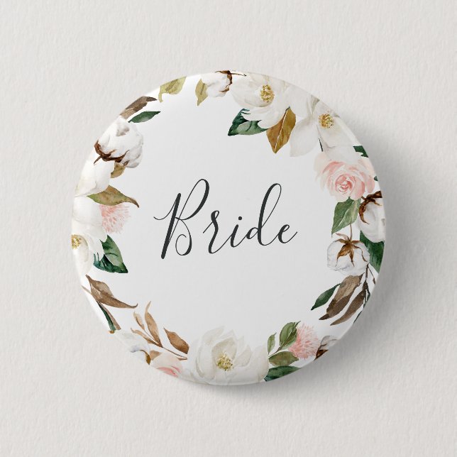 Elegant Magnolia Bride Bridal Shower 6 Cm Round Badge (Front)