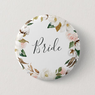 Elegant Magnolia Bride Bridal Shower 6 Cm Round Badge