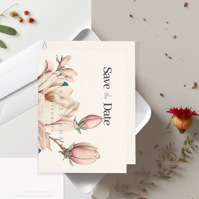 Elegant magnolia Flat Save The Date Card (Creator Uploaded)