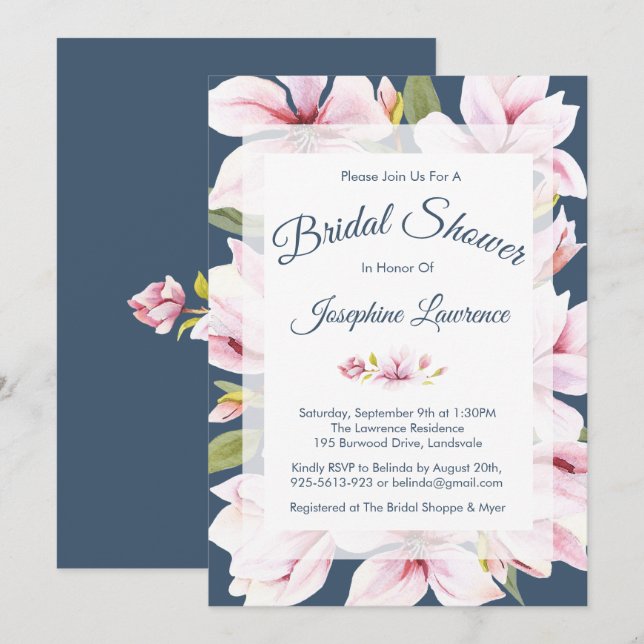 Elegant Magnolia Floral Bridal Shower Invitations (Front/Back)