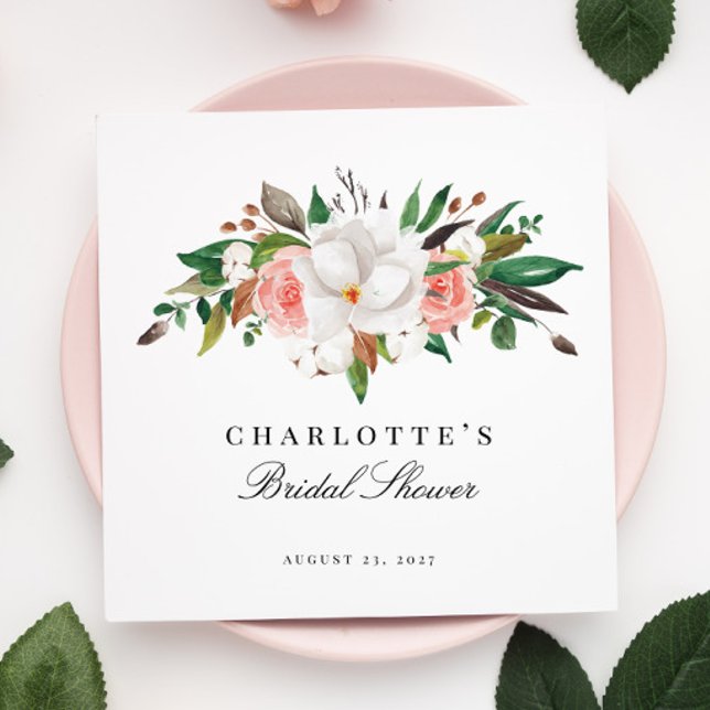 Elegant Magnolia Floral Bridal Shower Napkin (Creator Uploaded)