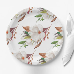 Elegant Magnolia Floral Bridal Shower Paper Plate