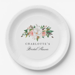 Elegant Magnolia Floral Bridal Shower Paper Plate
