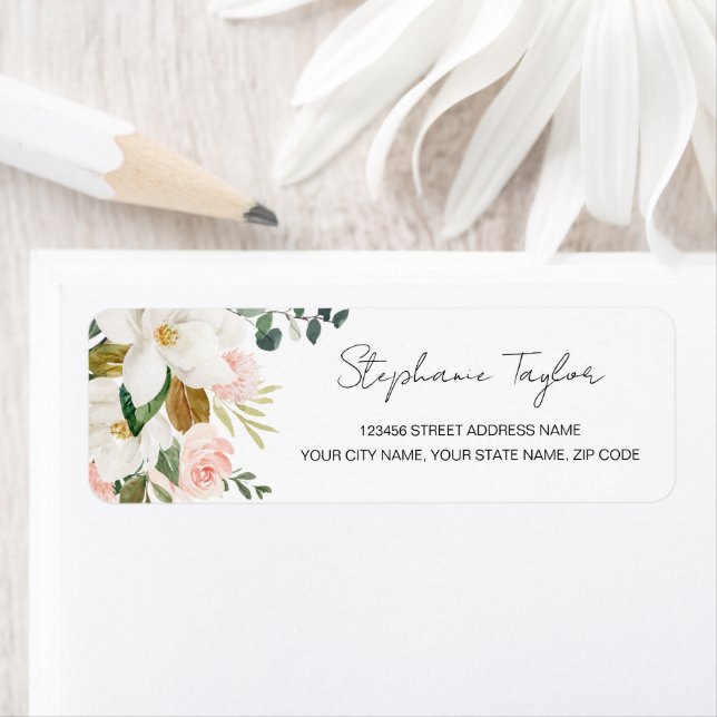 Elegant Magnolia Floral Return Address Label (Insitu)