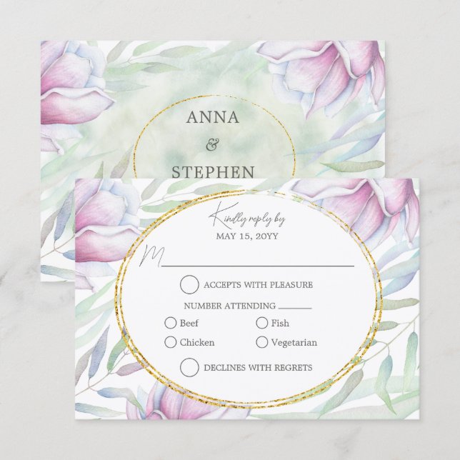 Elegant Magnolia Floral RSVP Card (Front/Back)