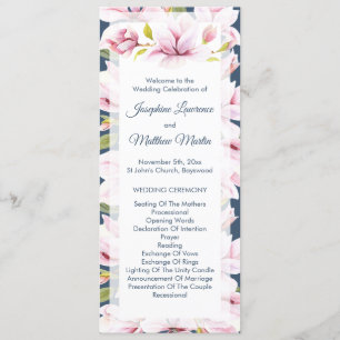 Elegant Magnolia Floral Wedding Ceremony Programme