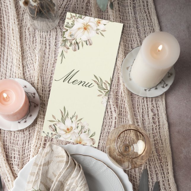 Elegant Magnolia Floral Wedding Menu Card (Creator Uploaded)