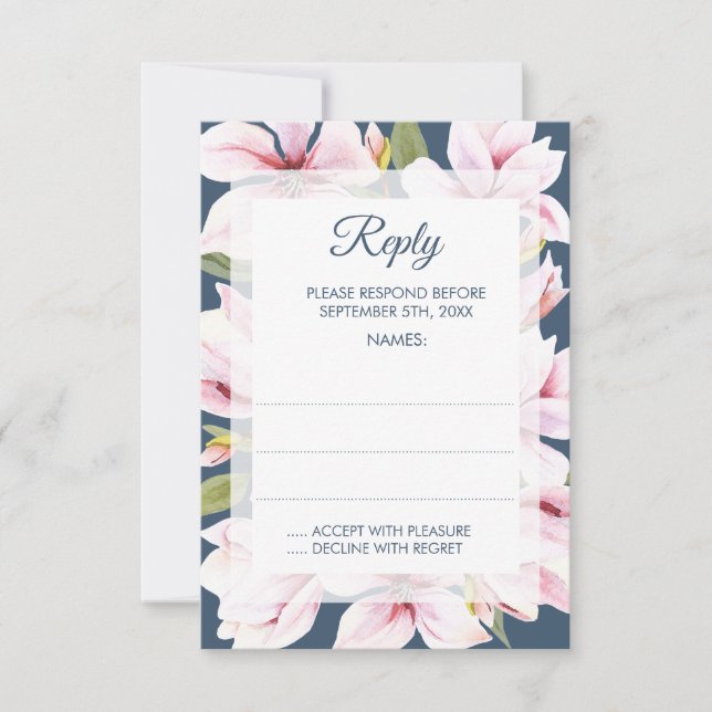 Elegant Magnolia Floral Wedding Reply Cards (Front)