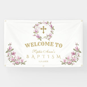 Elegant Magnolia Flowers Baptism Welcome Sign
