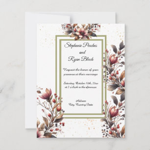 Elegant Magnolia Gold Accent Wedding Invitation