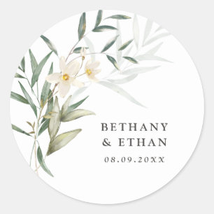 Elegant Magnolia Greenery Wedding Classic Round Sticker