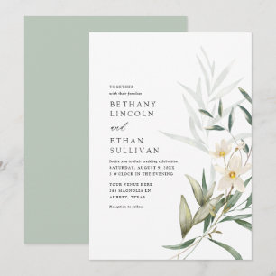 Elegant Magnolia Greenery Wedding Invitation