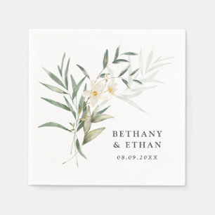 Elegant Magnolia Greenery Wedding Napkins