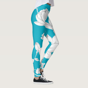 Elegant Magnolia Line Art – Minimalist Floral  Leggings