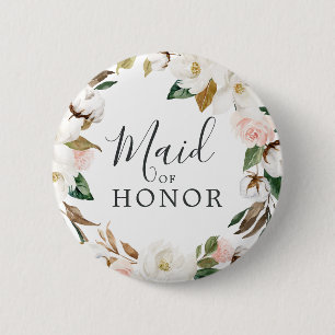 Elegant Magnolia Maid of Honor Bridal Shower 6 Cm Round Badge