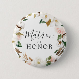 Elegant Magnolia Matron of Honour Bridal Shower 6 Cm Round Badge