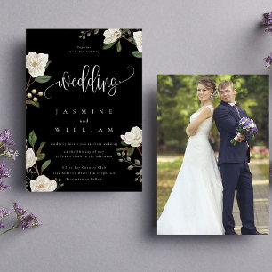 Elegant Magnolia Modern  Photo  Wedding  Invitation