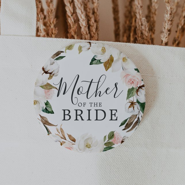 Elegant Magnolia Mother of the Bride Bridal Shower 6 Cm Round Badge (Creator Uploaded)