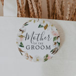 Elegant Magnolia Mother of the Groom Bridal Shower 6 Cm Round Badge<br><div class="desc">This elegant magnolia mother of the groom bridal shower button is perfect for a modern classy wedding shower. The soft floral design features watercolor blush pink peonies,  stunning white magnolia flowers and cotton with gold and green leaves in a luxurious arrangement.</div>